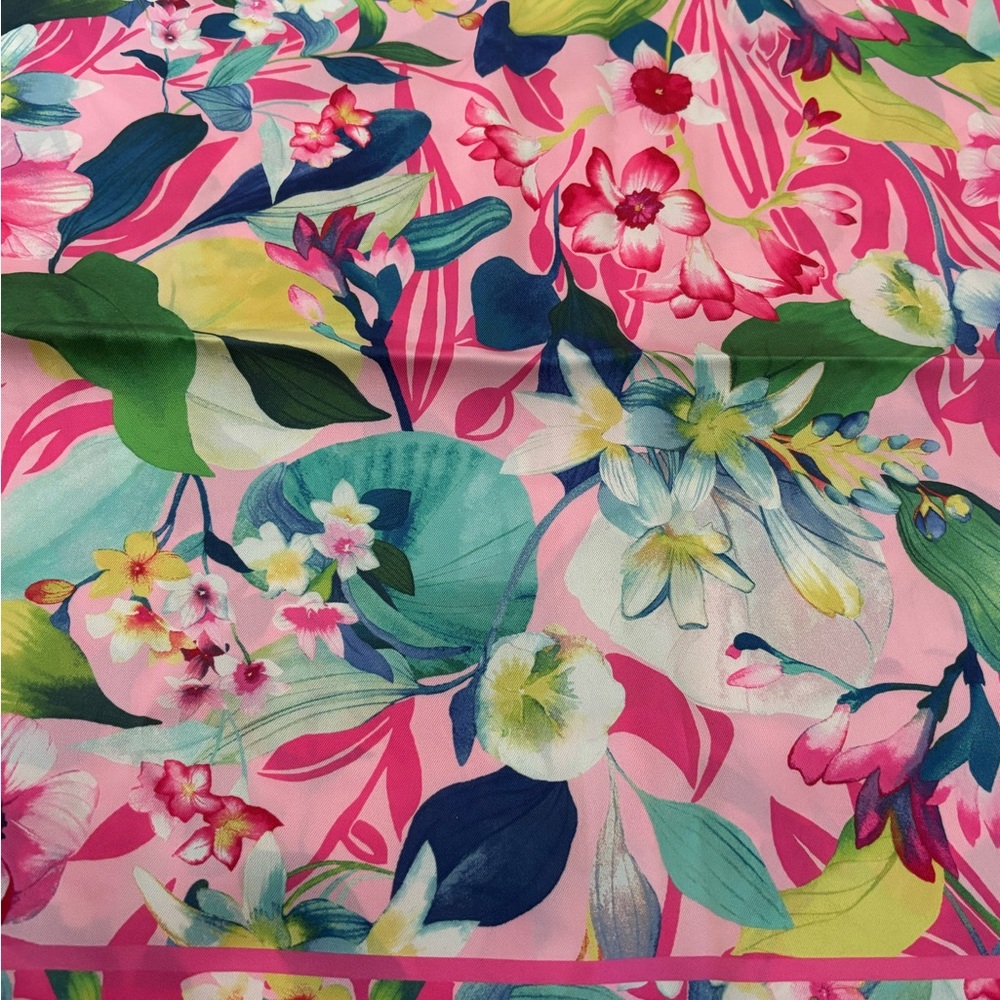 J. McLaughlin Pink Floral Scarf with Green and Blue Accents 50X50 NWOT